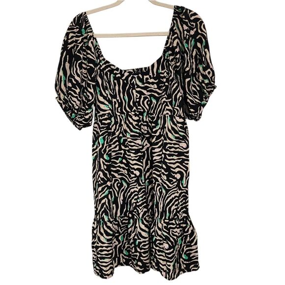 Nine West Mini Dress L Puff Sleeve Smock Back Ruffled Bottom - Picture 1 of 7